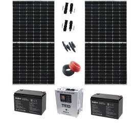 Sistem fotovoltaic monocristalin, 2x 375w, 2 acumulatori 12v 100ah, invertor 1,8 kw cu iesire 220v, accesorii incluse