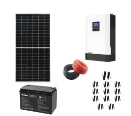 Sistem off grid 5kw cu 12 panouri fotovoltaice monocristaline 375w, acumulator 12v 100 ah rebel power, invertor hybrid 5.5 kw, cablu solar rosu si negru 40m, pachet 12 conectori