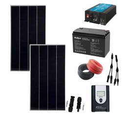 Kit sistem fotovoltaic complet 340w off grid cu invertor 300w la 220v si acumulator 12v 100 ah rebel power