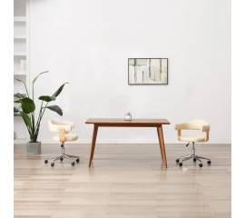 Scaun de birou pivotant, crem, lemn curbat și piele ecologică