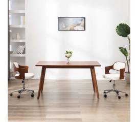 Scaune pivotante de masă, 2 buc., alb, lemn curbat & piele eco