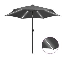 Umbrelă de soare cu led și stâlp aluminiu, antracit, 300 cm