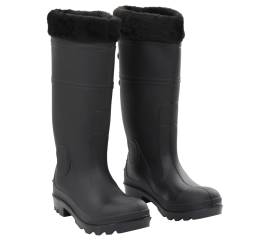 Cizme de ploaie cu șosete detașabile, negru, mărime 38, pvc