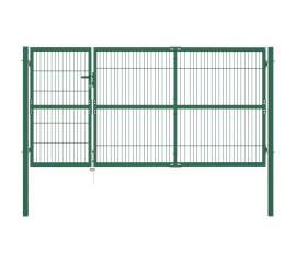 Poartă gard de grădină cu stâlpi, verde, 350 x 140 cm, oțel