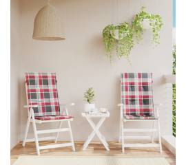 Perne scaun spătar înalt 2 buc. roșu carouri 120x50x3 cm textil