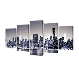 Set de tablouri pânză, monocrom, imprimeu new york skyline, 100x50 cm