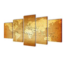 Set tablouri din pânză cu imprimeu harta lumii, 200 x 100 cm