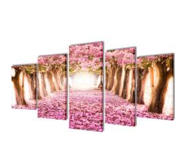 Set tablouri imprimate pe pânză cireși înfloriți, 100x50 cm