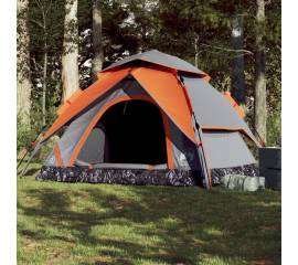 Cort camping cupolă 5 persoane, gri/portocaliu, setare rapidă