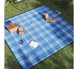 Pătură de picnic pliabilă, carouri albastre, 200x200 cm catifea