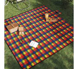Pătură picnic pliabilă, carouri multicolor, 200x200 cm catifea