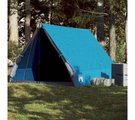 Cort de camping cu cadru a, 2 persoane, albastru, impermeabil