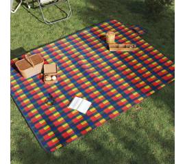 Pătură picnic pliabilă, carouri multicolor, 200x150 cm catifea