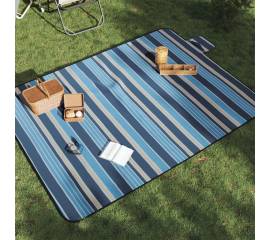 Pătură picnic pliabilă, dungi albastre alb, 200x150 cm catifea