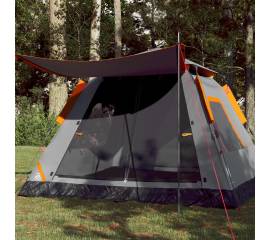 Cort camping cupolă 5 persoane, gri/portocaliu, setare rapidă