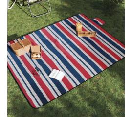 Pătură picnic pliabilă, dungi roșu albastre, 200x150 cm catifea