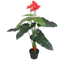 Plantă artificială anthurium cu ghiveci, 90 cm, roșu și galben