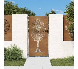 Poartă pentru grădină, 85x200 cm, oțel corten, model copac