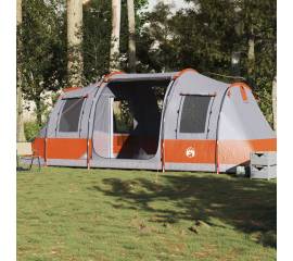 Cort de camping tunel 4 persoane, gri/portocaliu, impermeabil