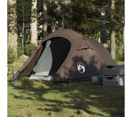 Cort de camping tunel pentru 3 persoane, maro, impermeabil