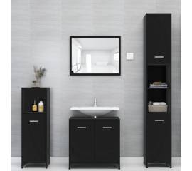 Set mobilier de baie, 4 piese, negru, pal