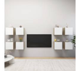 Dulapuri tv cu montaj pe perete, 8 buc., alb și stejar sonoma, 30,5x30x30 cm