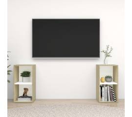 Comode tv,  2 buc., alb și stejar sonoma, 72x35x36,5 cm, pal
