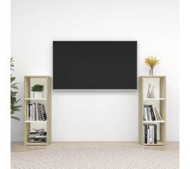 Comode tv, 2 buc., alb și stejar sonoma, 107x35x37 cm, pal