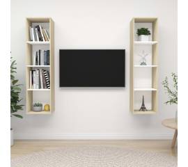 Dulapuri tv montate pe perete, 2 buc., alb & stejar sonoma, pal
