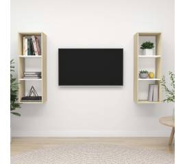 Dulapuri tv montate pe perete, 2 buc., alb/stejar sonoma, pal