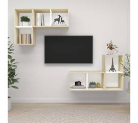 Dulapuri tv montate pe perete, 4 buc., alb și stejar sonoma, pal