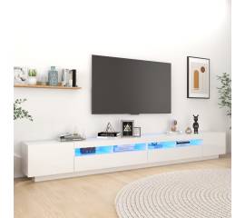 Comodă tv cu lumini led, alb extra lucios, 300x35x40 cm