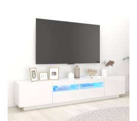 Comodă tv cu lumini led, alb extralucios, 200x35x40 cm