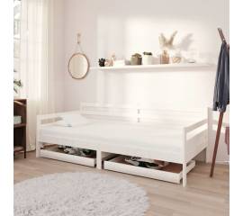 Pat de zi cu sertare, alb,90x200 cm,lemn masiv de pin