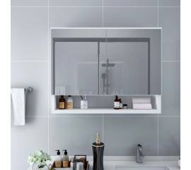 Dulap de baie cu oglindă și led-uri, alb, 80x15x60 cm, mdf