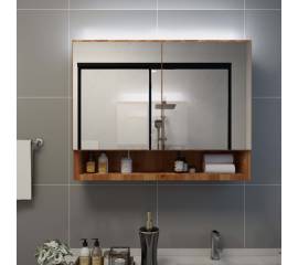 Dulap de baie cu oglindă și led-uri, stejar, 80x15x60 cm, mdf