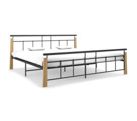 Cadru de pat, 200x200 cm, metal și lemn masiv de stejar