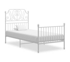 Cadru de pat, alb, 100x200 cm, metal și placaj