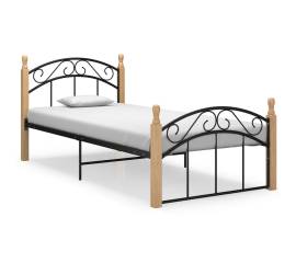 Cadru de pat, negru, 100x200 cm, metal și lemn masiv stejar