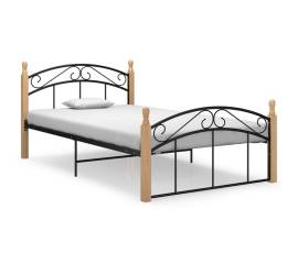 Cadru de pat, negru, 120x200 cm, metal și lemn masiv de stejar