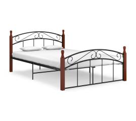 Cadru de pat, negru, 140x200 cm, metal și lemn masiv de stejar