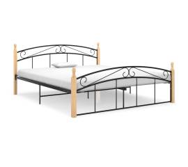 Cadru de pat, negru, 160x200 cm, metal și lemn masiv de stejar