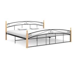 Cadru de pat, negru, 200x200 cm, metal și lemn masiv de stejar