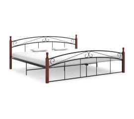 Cadru de pat, negru, 200x200 cm, metal și lemn masiv de stejar