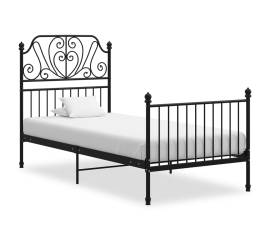 Cadru de pat, negru, 90x200 cm, metal și placaj
