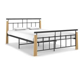 Cadru de pat,140x200 cm, metal și lemn masiv de stejar