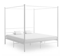 Cadru de pat cu baldachin, alb, 180x200 cm, metal