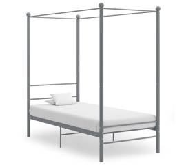 Cadru de pat cu baldachin, gri, 90x200 cm, metal