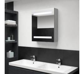 Dulap de baie cu oglindă și led, gri beton, 50x14x60 cm