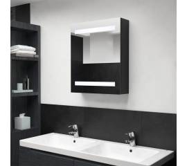 Dulap de baie cu oglindă și led, negru, 50x14x60 cm